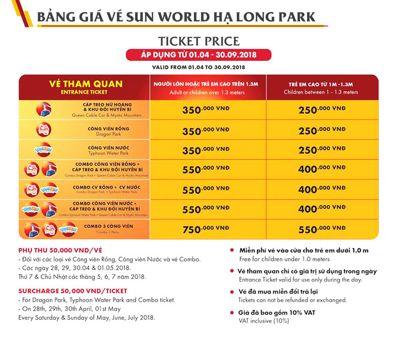 Bảng giá vé công viên Hạ Long - Sun World Halong Complex